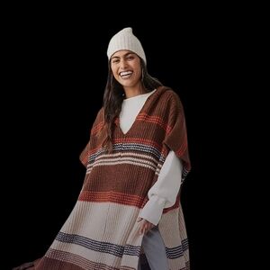 Free People Brown and Cream Hooded Cape